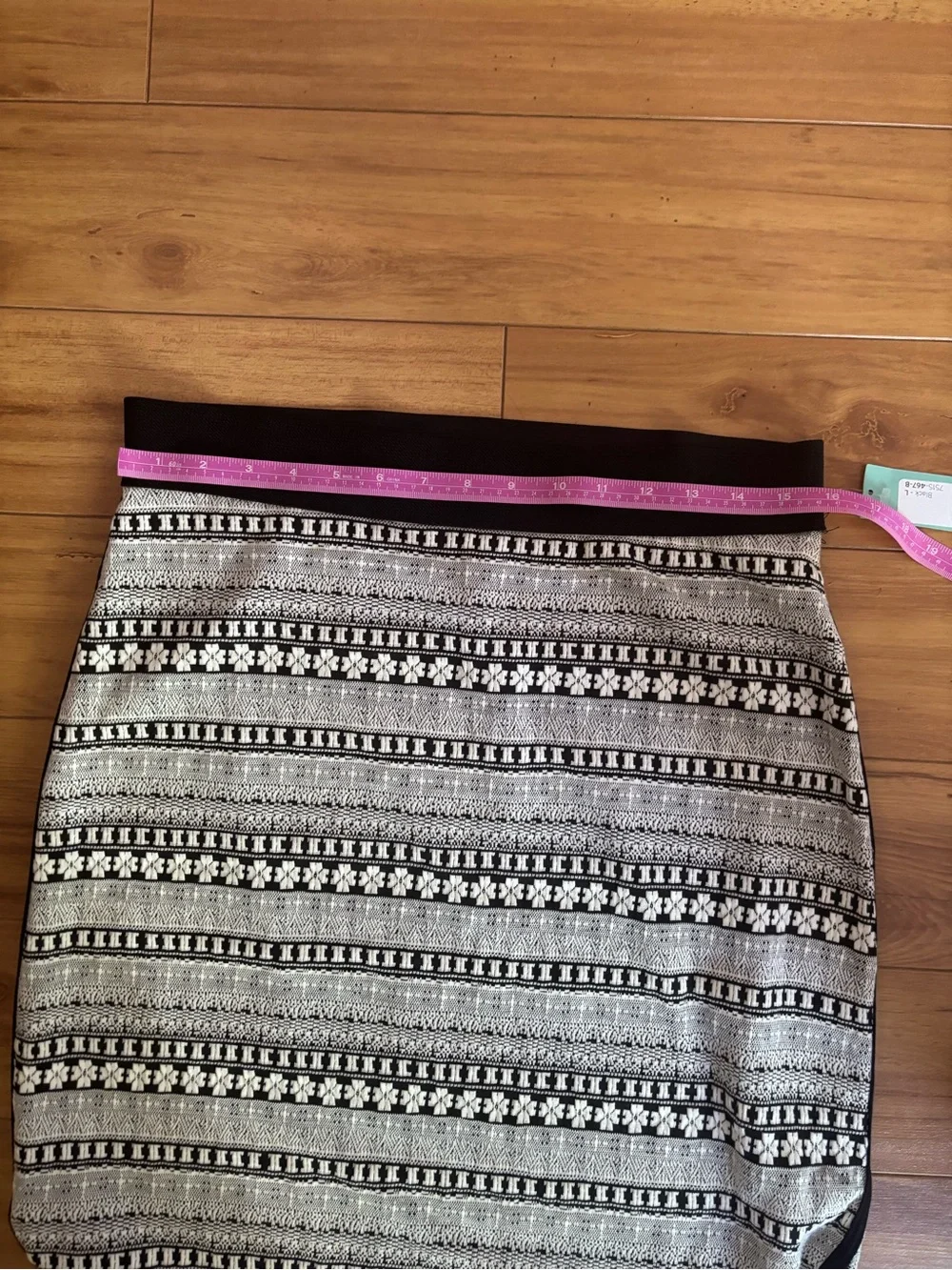Gilli Black and White Patterned Elastic Waist Skirt L Coastal Boho Neutral